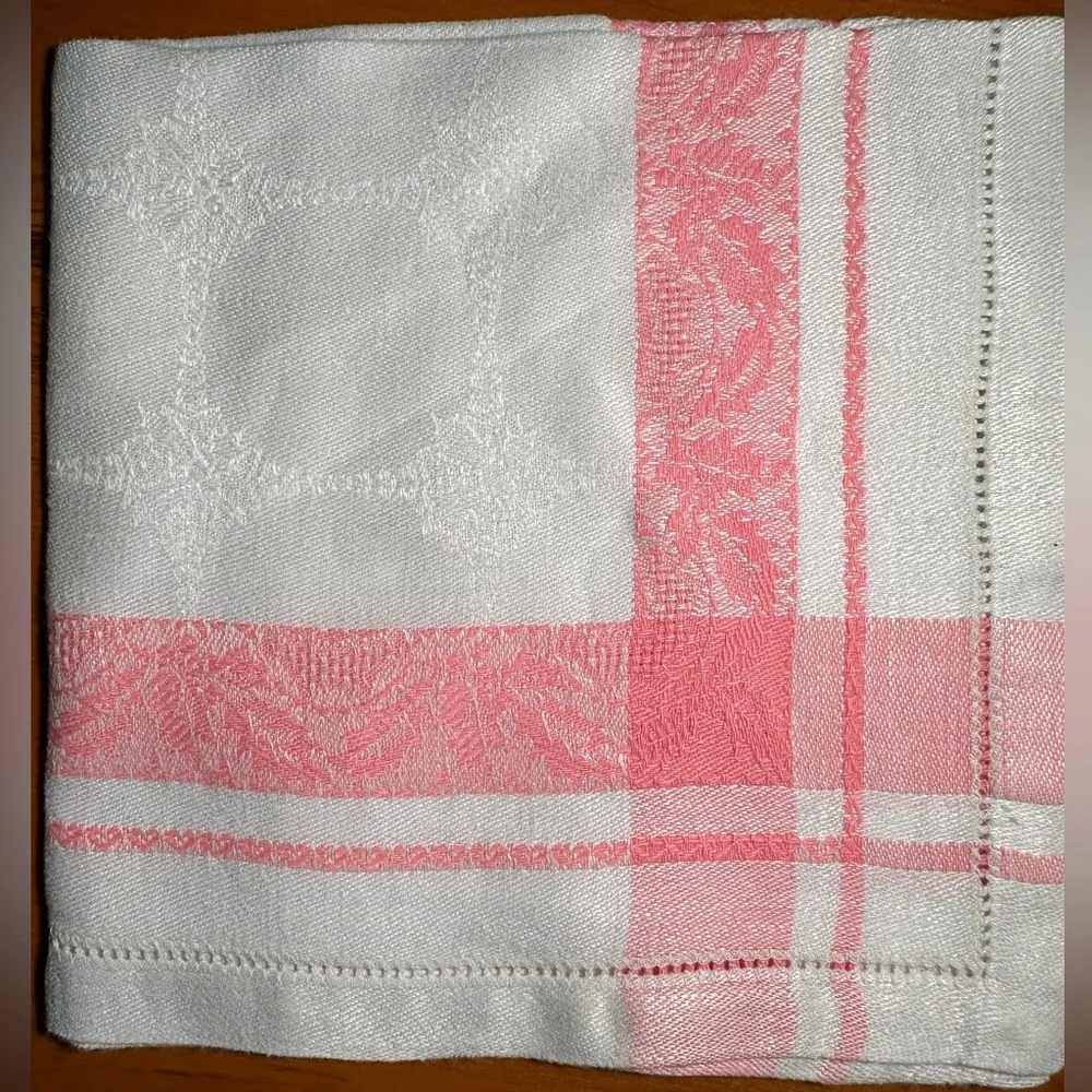 Vintage Cottage Chic Pristine Pink & White Striped Damask Cloth Napkins ~ 6 pc.